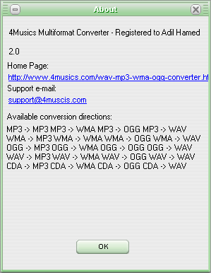 4Musics Multiformat Converter About  window